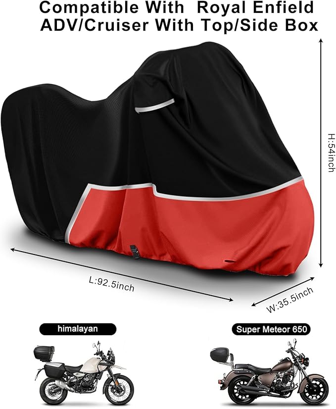 Waterproof Motorcycle Cover Compatible with Royal Enfield Himalayan/Super Meteor 650, 420D Oxford Cloth Cover for Snow Rain Dust Protection