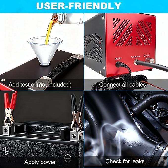 Automotive Smoke Machine, Red | Built-in Air Pump, Pressure Gauge, Professional Smoke Leak Detector, For Vacuum, Fuel, EVAP and Other Cars System