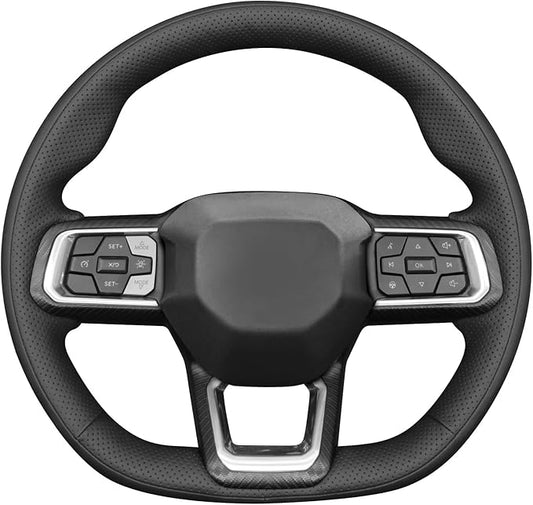 MEWANT Hand Stitch Black Smooth Perforated Artificial Leather Steering Wheel Cover Wrap for Ford Mustang 2024