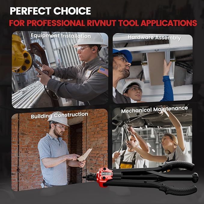 Rivet Nut Tool, 16" Heavy Duty Rivnut Tool Kit with 15PCS Metric/SAE Mandrels, 290PCS Rivet Nuts, Wrench, Gloves and Carrying Case, Auto Release Nut Design for Automotive, Construction & DIY