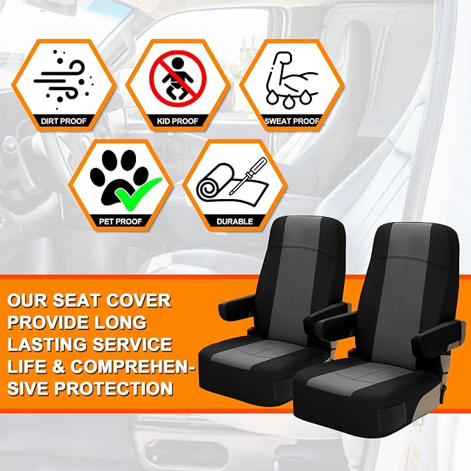 Truck Seat Cover Compatible with Motorhome Captain Chairs, Driver and Passenger Leather and Neoprene Fabric Seat Covers