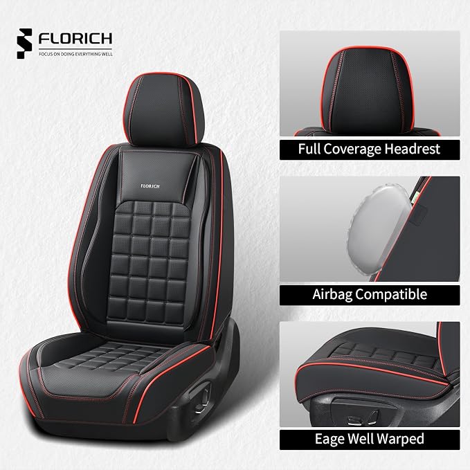 FLORICH Car Seat Covers Full Set, Leather Seat Covers for Cars, Waterproof Car Seat Protectors 5 Seats, Front and Rear Seat Covers for Cars, Automotive Seat Covers Protector Fit for Most Cars Trucks