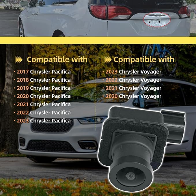 Rear Backup Camera Compatible with 2017-2023 Chrysler Pacifica, 2020 2021 2022 Chrysler Voyager, 170° Wide-Angle Rear View Camera Replaces 68227397AH 68227397AE 68227397AG