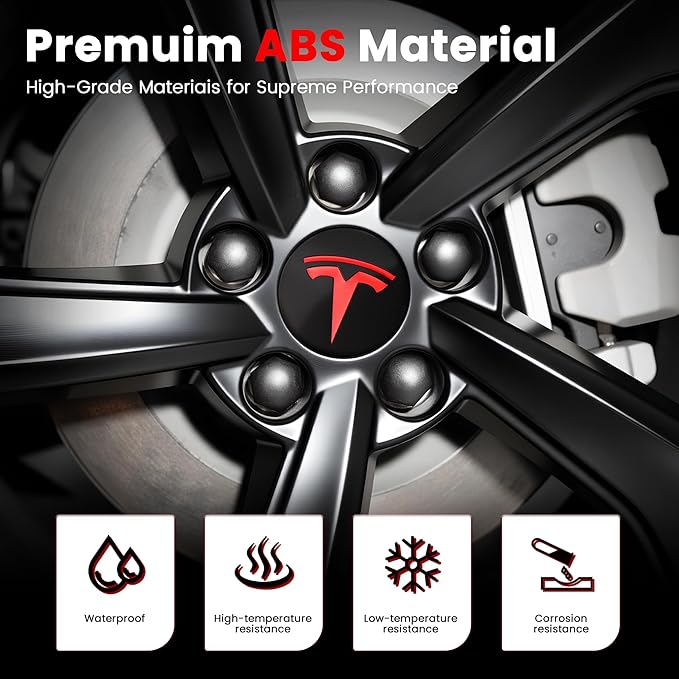 4 Pack Car Wheel Center Hub Cap Kit with 22 Lug Nut Covers, 2.2 in (56mm) Wheel Rim Covers Center Hubcaps with Emblem for Model 3 Y, Black & Red Gray & Silver Exterior Decoration for Tesla