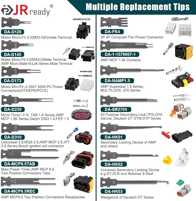 JRready ST5278 Replacement Tips for Pin Removal Tool 26PCS Pin Extractor Tool Tips Electrical Terminal Release Tool Compatible with Deutsch AMP/TE Molex Delphi JST Harting Connectors & More