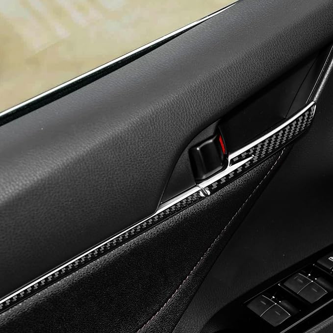 NVCNX Real Premium Carbon Fiber for Toyota Camry Accessories 2018-2024 2019 2020 2021 2022 2023 SE/LE/XSE/XLE/SE Nightshade/L/TRD Gas Hybrid Car Door Inner Panel Strip Cover Interior Trim Sticker 8PCs