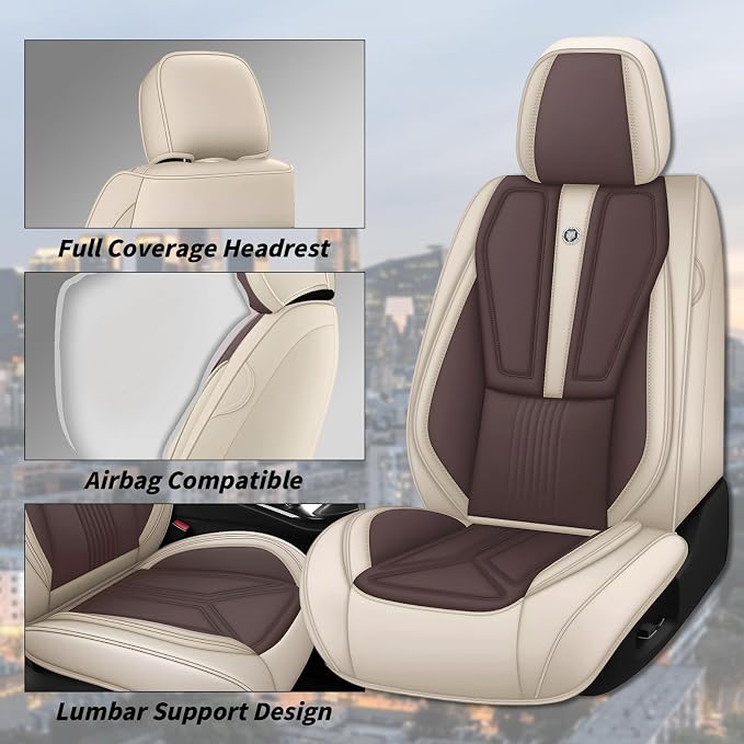 Arazi Fit for 90% of Mercedes-Benz Seat Covers, 360° Full Wrap Original Seat Cover, Waterproof Nappa Leather Seat Covers with Big Space Storage Pocket Seat Protector（5 Seats Standard, Beige&Brown）