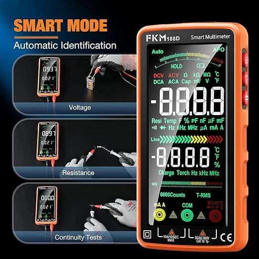 FKM Pro Digital Multimeter Tester TRMS 6000 Counts,Smart Rechargeable Voltmeter 5"Color LCD,Auto-Ranging Automotive Multimeters,for AC/DC Current/Voltage,NCV,Ohm,Capacitance,Resistance,Continuity,Temp
