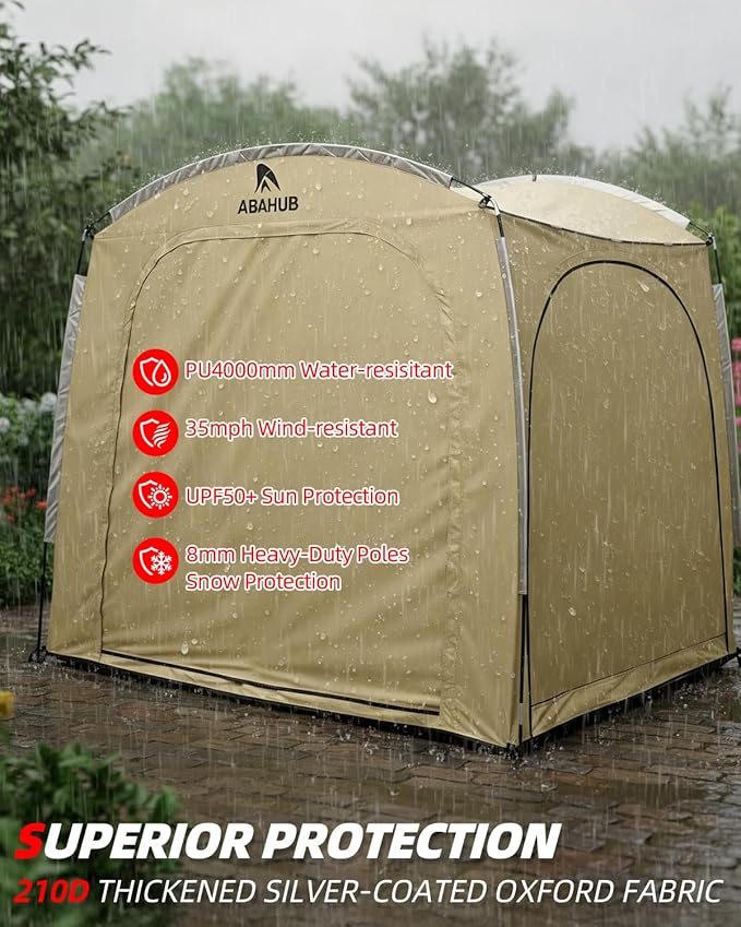 Abahub Portable Bike Storage Shed Tent, 86.7" × 59" × 67", Outdoor Silver-Coated Bicycle Shelter, PU4000 Waterproof 210D Oxford Fabric