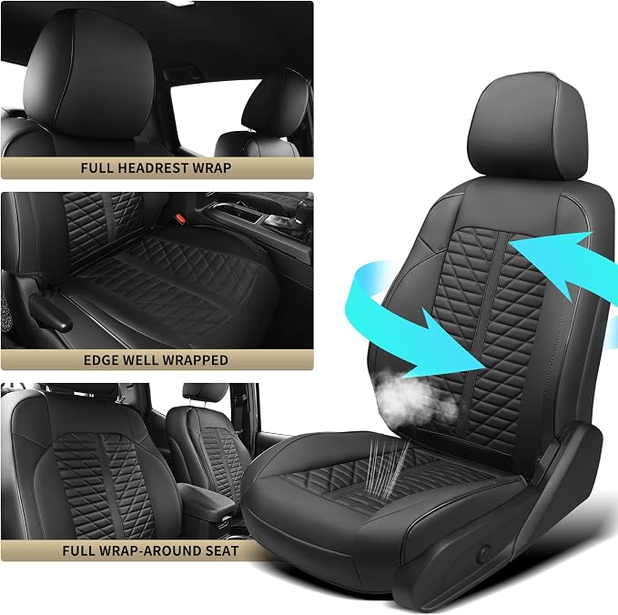 Car Seat Covers Fit for Toyota Tacoma 2016-2023 3rd Gen Double & Crew Cab SR SR5 Limited TRD Sport/Pro/Off Road Full Set,Waterproof Breathable Leather Full Coverage (Black)