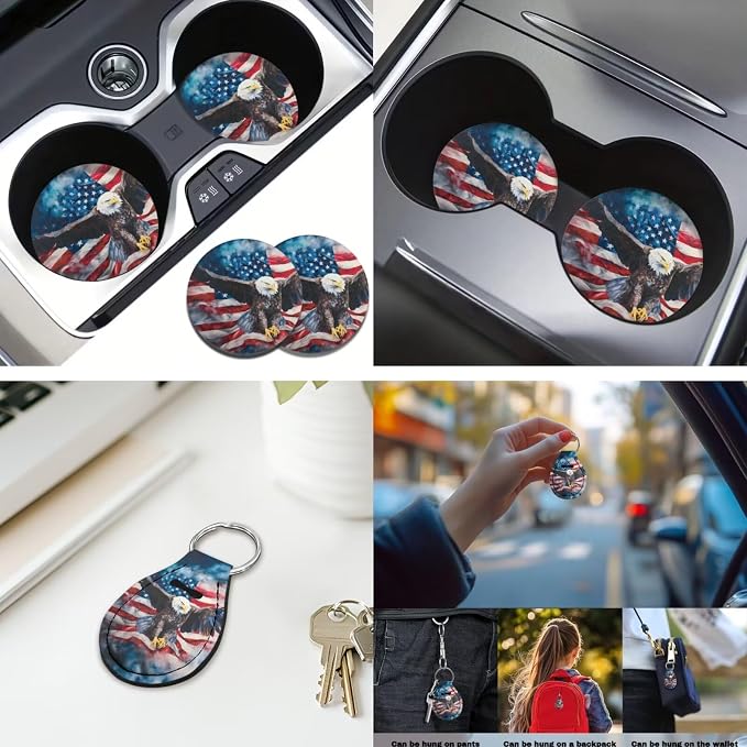 Eagle Flag 12 Pcs Car Seat Covers Full Set with Auto Steering Wheel Cover Armrest Cushion Protector Seat Belt Covers Automotive Interior Sets Universal Fit for Cars SUV