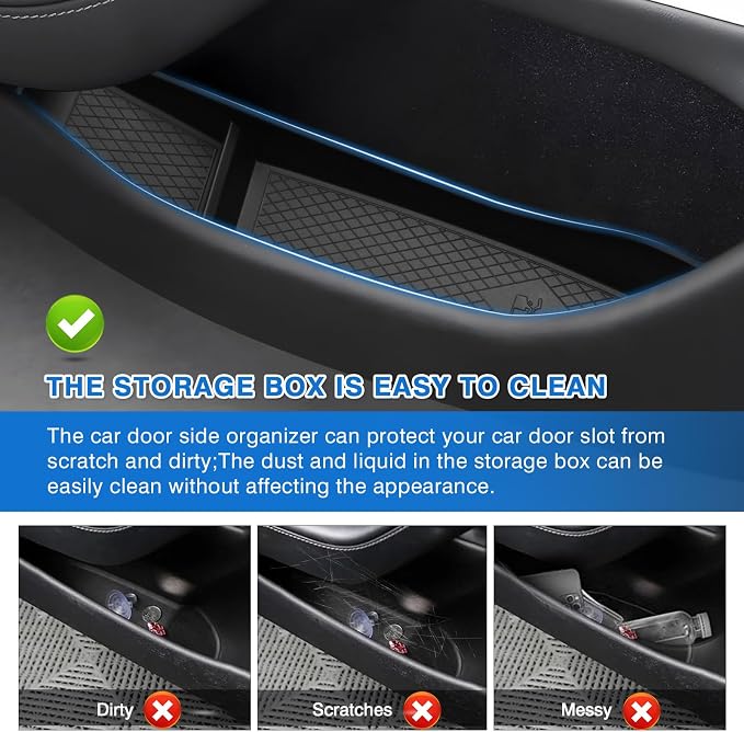 Shademax 4PCS Door Organizer Insert Tray for Tesla Model 3 Highland 2024 2025 2026 Door Side Storage Box for Tesla Model 3 Highland Accessories Front and Rear Slot Pockets Protector TPE Material