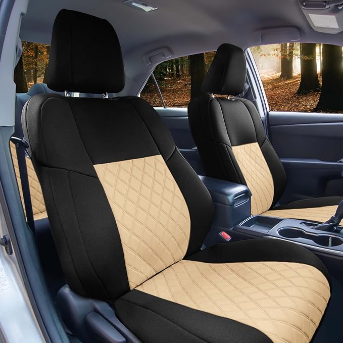 FH Group Custom Fit Seat Covers Specifically Made for 2012 - 2017 Toyota Camry LE | SE | XSE | XLE - Ultraflex Neoprene Waterproof Car Seat Cover, Front Set Beige