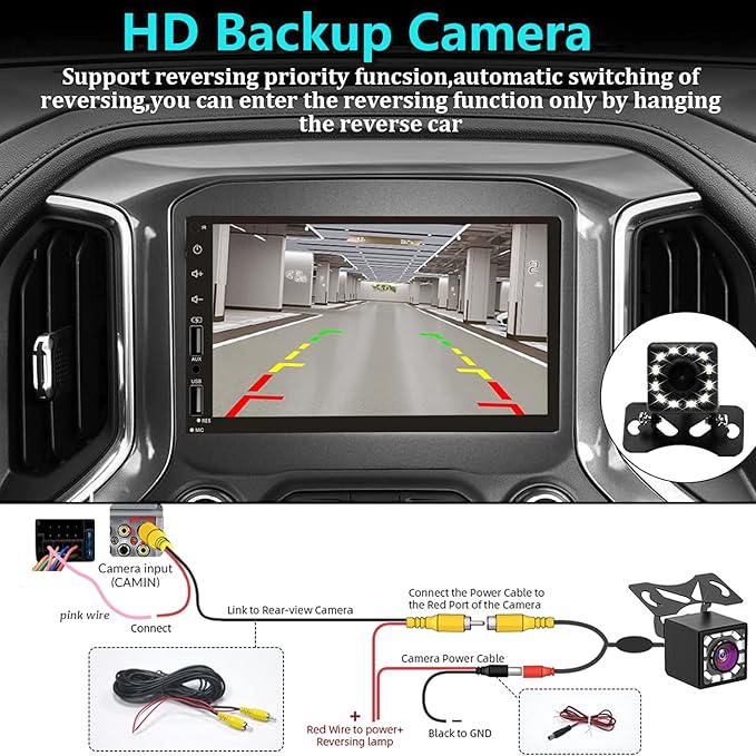 Leadfan Double Din Car Stereo with Dash Cam, Support Apple Carplay and Android Auto, 7INCH Full HD Touchscreen Car Audio Receivers Double Din Radio with Bluetooth, Camera, FM/2 USB/AUX/Subwoofer/SWC