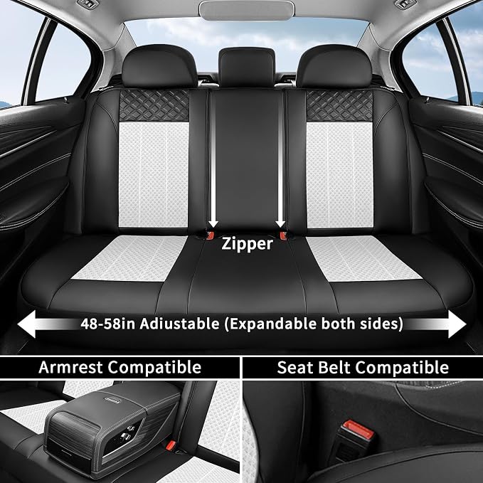 FLORICH Automotive Car Seat Cover Full Set Air Mesh Leather Car Seat Covers 5 Seats Car Protector Cushion Cars Interior Accessories Universal Fit for Most Car SUV Sedan Truck, Black&White