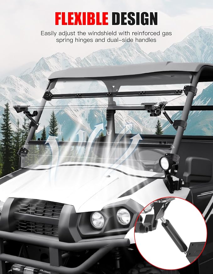 3-in-1 Flip Up Windshield for Kawasaki Mule Pro MX,Clear 1/5" Hard Coated Front Flip Windshield UTV Adjustable Windscreen for Kawasaki Mule Pro MX 2019-2026 Accessories,Can Open/Vented/Closed