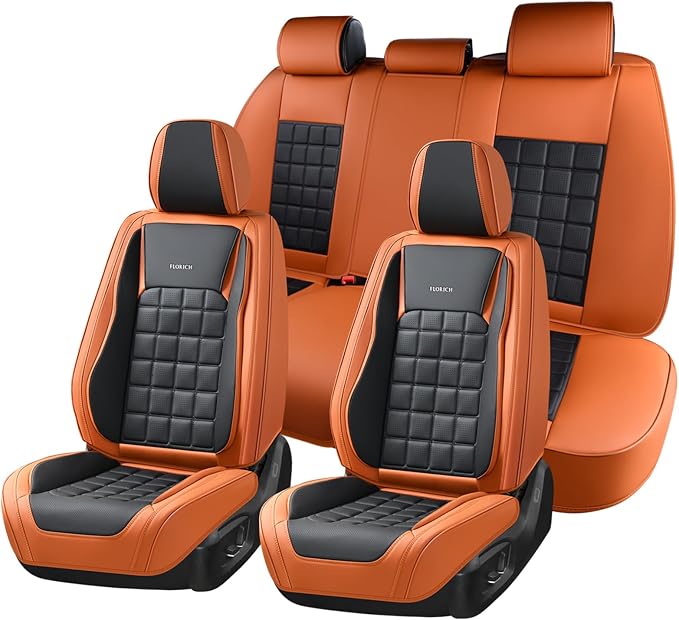 FLORICH Leather Seat Cover, Car Seat Covers Full Set, Waterproof Car Seat Protectors 5 Seats, Front and Rear Seat Covers for Cars, Breathable Automotive Seat Covers Protector Fit for Most Cars Trucks