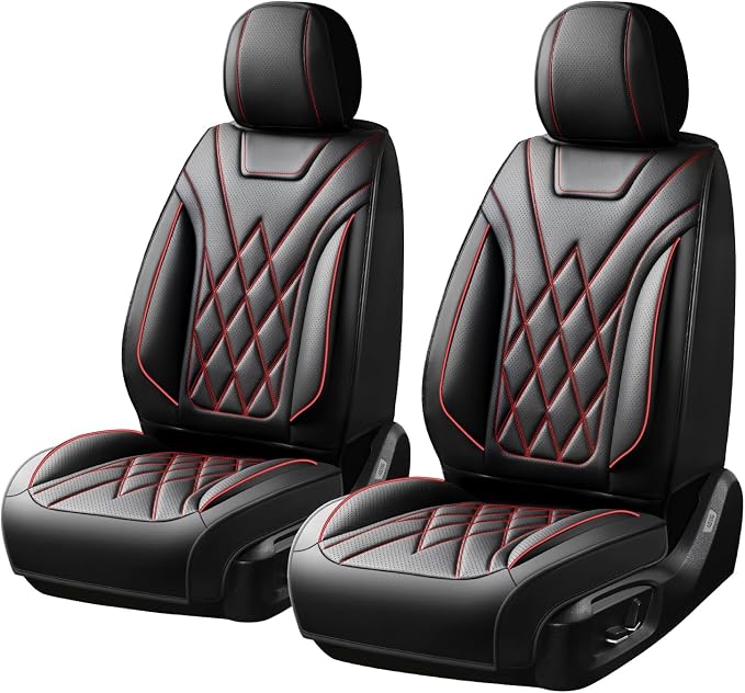 Car Seat Covers Compatible with Ford Focus 2009-2018 - -Waterproof & Breathable Luxury Leather All-Weather Seat Cushions Protectors, Airbag Compatible, Only 2 Front seat Covers (Black&Red)