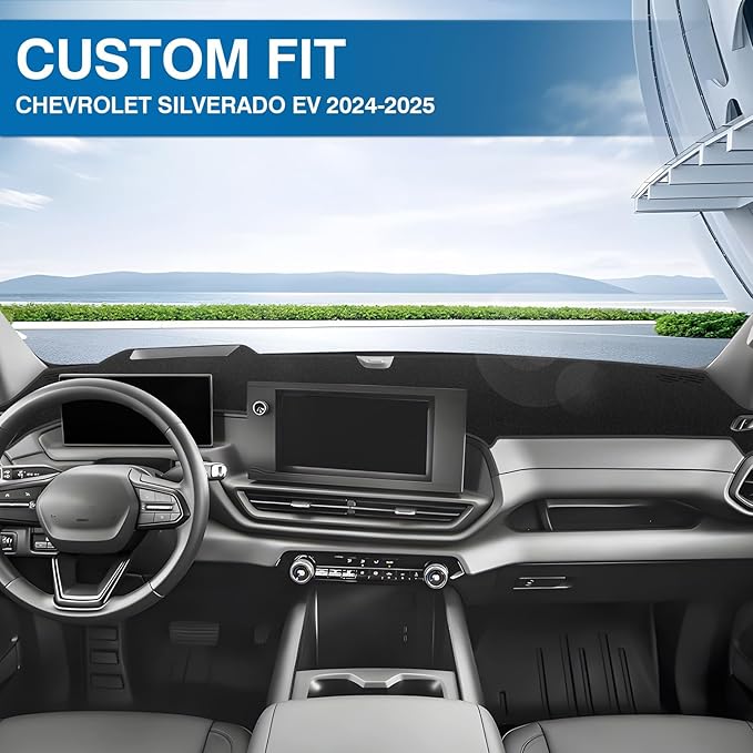 KUST Black Dash Cover for Chevrolet/Chevy Silverado EV 2024 2025 2026 (Only fits for WT Edition. Not fits for RST Edition) Polyester Dashboard Cover Non-Slip Accessories for Silverado EV No Glare