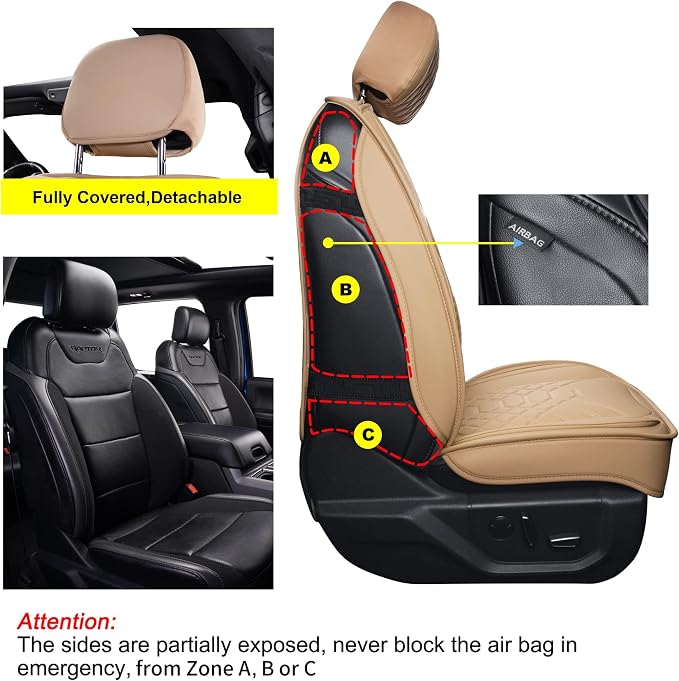 GXT Dodge RAM Front Seats Cover Fit for Select 2013-2021 Dodge RAM 1500 2500 3500 Pickup Truck, Waterproof Synthetic Leather Car Seat Cover and Cushion (Beige)
