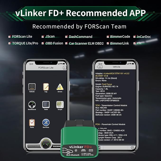 VGATE vLinker FD+ OBDII Scanner OBD2 Bluetooth Automotive Scanner Diagnostic Tool for iOS, Android & Windows, Code Reader and Reset for Car Truck Check Engine Code Read and Clear & Scan Tools