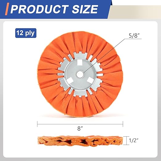 8" Orange Airway Buffing Wheel,5/8'' Arbor Hole,12 Plys/Medium Polishing for Angle Grinder,2PCS