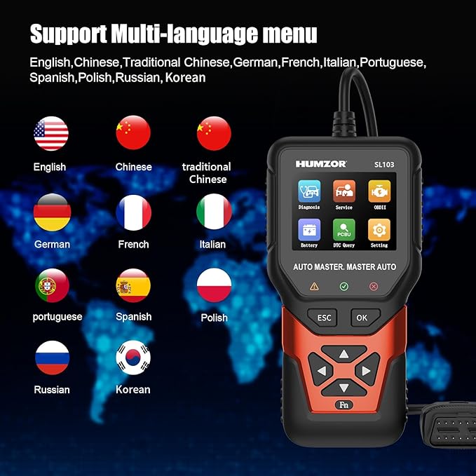 SL103 OBD2 Scanner Diagnostic Tool, Professional Diagnostic Tool with DPF Function, Universal Car Code Reader for Gasoline and Diesel Vehicles, 2.8-inch Color Display, 11 Languages Support