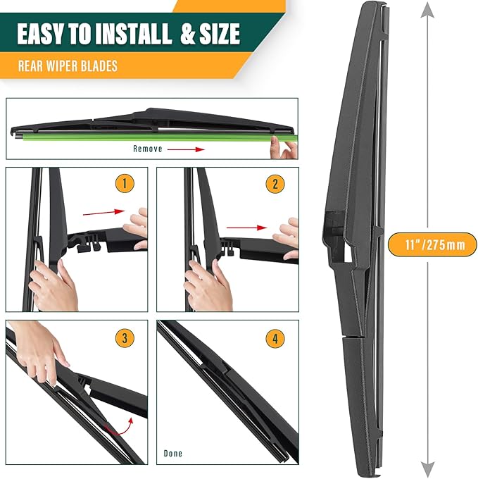 Windshield Wiper Blades Replacement for Kia Sorento 2011-2015,Soul 2010-2019,Soul EV 2018-2019, Original Equipment Replacement Front Rear Wiper Blade Set - 24" 20" 11" (Set of 3)