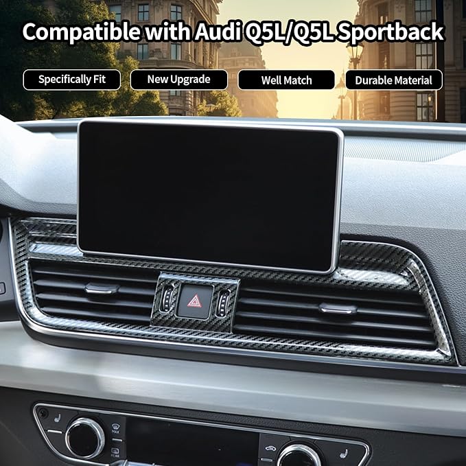 Dashboard Panel Side Air Outlet Vent Frame Compatible with Audi Q5 2018-2020, Center Air Outlet Vent Cover Trim Decals, Dash Air Vent for Audi Q5 Sportback, ABS Carbon Fiber Q5L Accessories