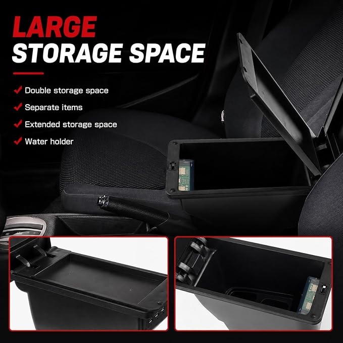 Car Armrest Box Compatible with Honda Fit Jazz Hatchback 2009-2013 Accessories Storage Center Console Double Layer Armrest Organizer Box with USB Ports Black Stitching