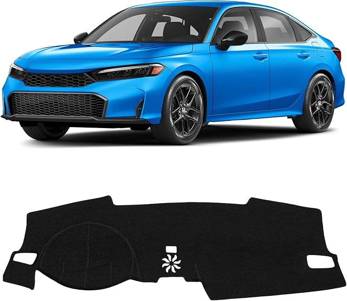 KUST Black Dash Cover Compatible with Honda Civic 2022-2026 Dashboard Cover Accessories for Civic Non-Slip Polyester Dashboard Mat Custom Fit Center Console Sunshield Protector No Glare