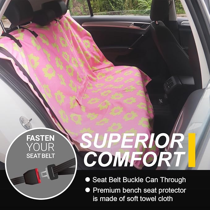 Back Seat Cover for Car Trucks Van SUV Jeep,Waterproof Rear Bench Towel Seat Covers for Dogs and Kids,Automotive Backseat Protector (Flower and Pink)