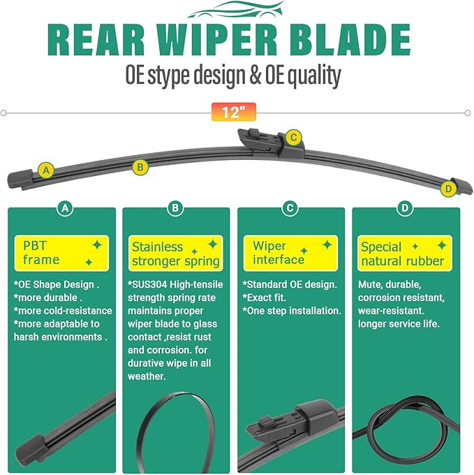 26" 18" 12" Windshield Wiper Blades Replacement for VW Volkswagen Taos 2022 2023 2024 2025 Premium All Weather Front Rear Wipers Set - OEM Quality (Pack of 3)