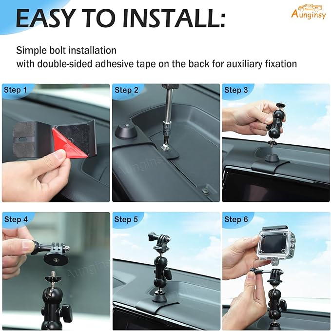 Car Center Console Dash Cam Mount Holder Compatible with Nissan Frontier 2022 2023 2024, Dashboard Panel Car Action Cameras Bracket for Video Record, 180° Rotation Adjustable Stabilizer Accessories