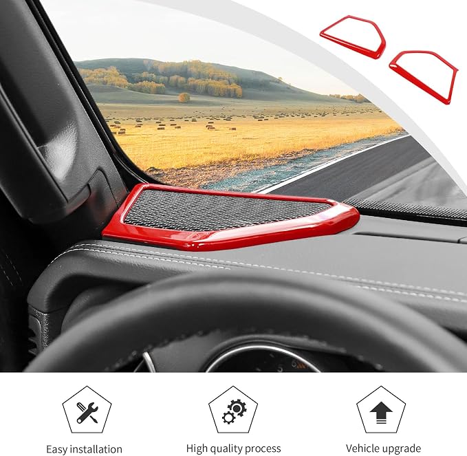 JWWY for Jeep JL Speaker Audio Player Trim Top & A Pillar Cover Trim for 2024-2025 Jeep Wrangler JL JLU & Gladiator JT 4xe Interior Accessories ABS 4PCS Red