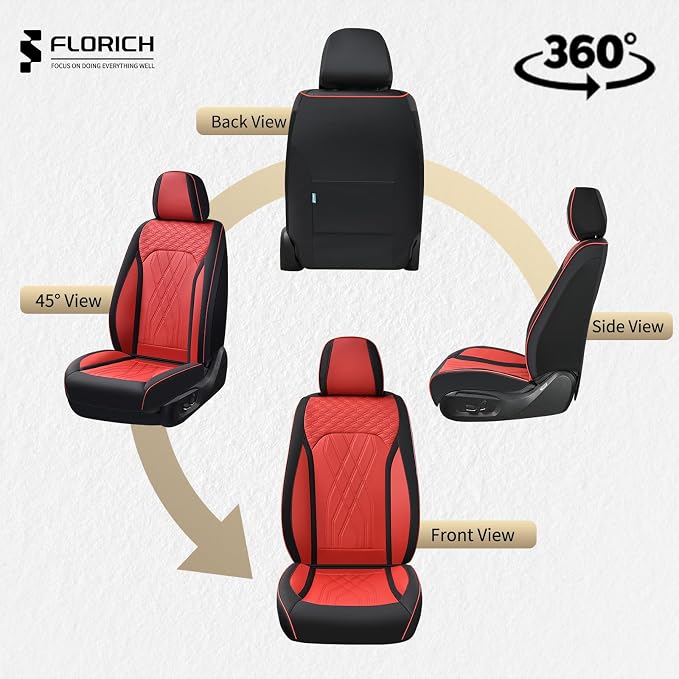 FLORICH Leather Front Seat Covers Red Car Seat Cover Breathable Waterproof Seat Cover for Cars Automotive Seat Covers 2 Front Seats Protector Universal Fit for Most Car Truck SUV, Black&Red
