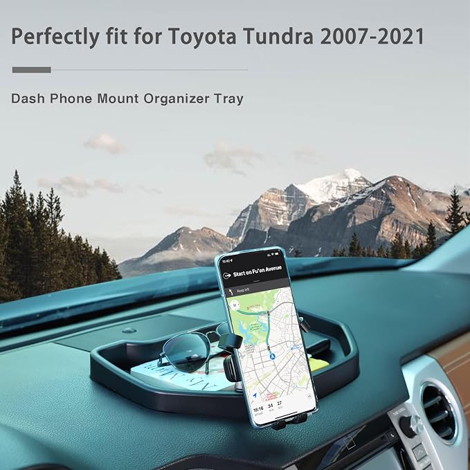Black ABS Car Center Console Dash Table Storage Tray Fit for Toyota Tundra 2014-2021 Instrument Organizer Vertical Placement Phone Holder Cradle Accessories(with Mobile Phone Holder(B))