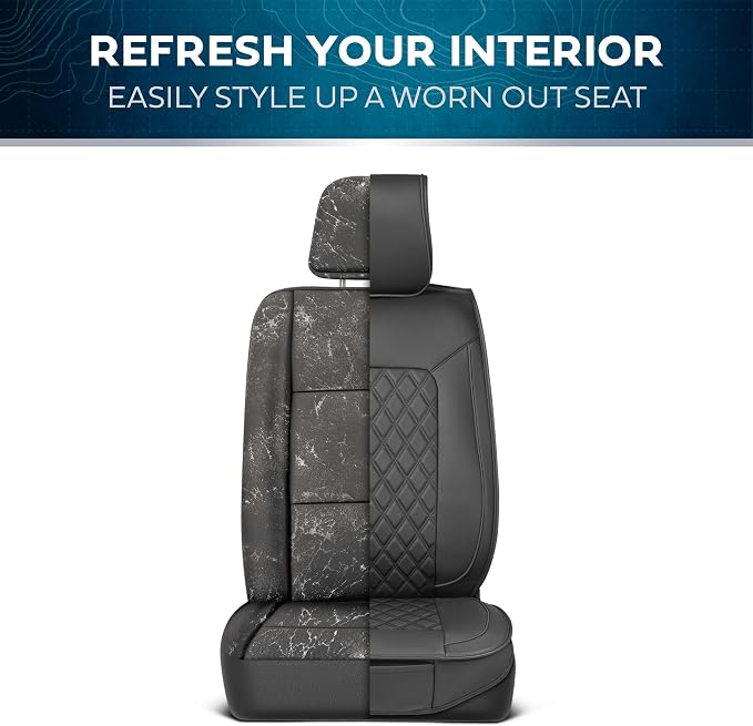 MotorBox Prestige Edition Napa Leather Car Seat Covers Full Set, Open Sides Leather Seat Covers, Premium PU Leatherette Black & Gray Seat Covers for Cars Trucks SUVs, Front and Rear Seat Cover Set