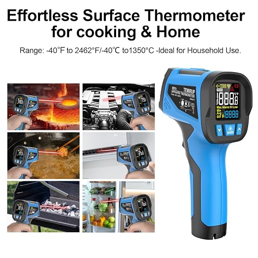 -40℉ to 2462℉, TEMIRUP Infrared Thermometer High Temperature Gun, Non-Contact Digital IR Laser Thermometer with Probe, 30:1 Pyrometer with Color LCD for Cooking, Kiln, Forging, HVAC & Industrial