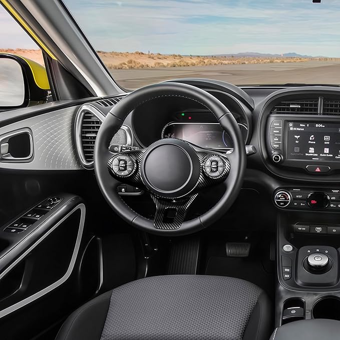 Steering Wheel Button Panel Cover Interior Steering Handle Button Frame Protective Cover Compatible with Kia Soul 2020-2025 Accessories (Carbon Fiber Style)