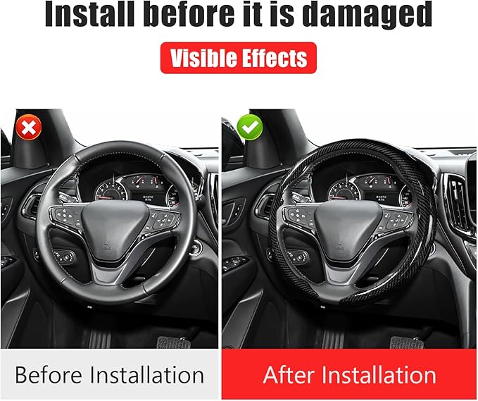 Car Steering Wheel Cover for Chevrolet Carbon Fiber Pattern Protective Sleeve Black Rubber Sleeve Wrapped Anti-Slip Design Compatible with 15-inch Wheels Decorative Modification Unisex Accessories