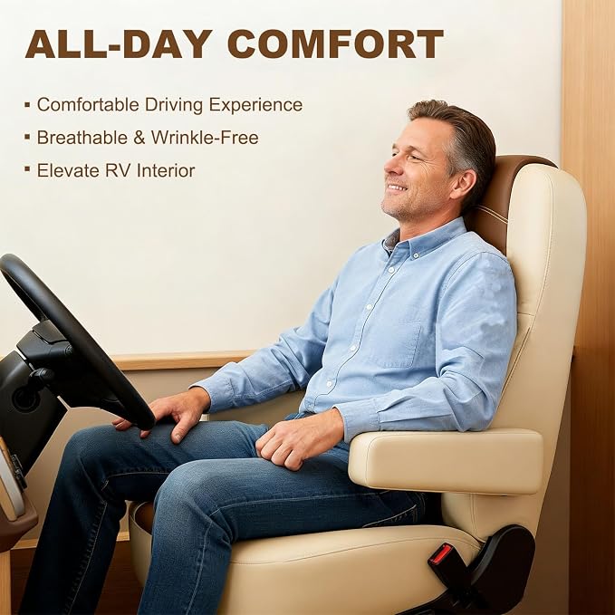 RV Seat Covers (2 Pack) - Nappa Leather RV Captain Chair Seat Covers for Class A RV,Custom Fit Front Driver & Passenger Waterproof Pet-Friendly Motorhome Seat Covers with 4 Armrest Covers