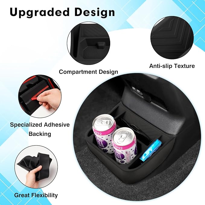 Canvcle Rear Center Console Organizer for 2024-2025 2026 Toyota Land Cruiser LC250 5-Seat Accessories, Rear Seat Organizer Insert Tray, Rear Aisle Storage Box Under Air Vent Tray Silicone Material