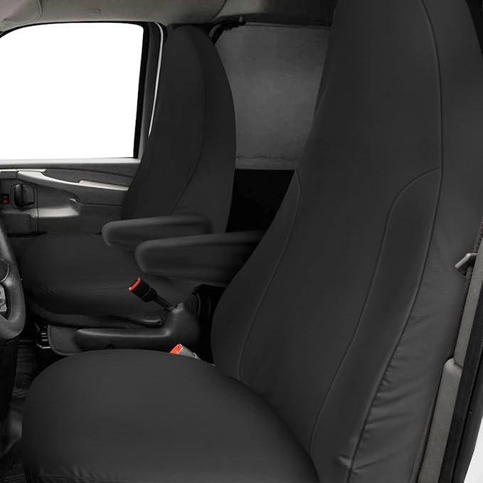 Seat Covers Compatible with 2010-2025 Chevy Express Front Bucket Seats with Opening for Grab Handle on Passenger Side Backrest, 600D Custom-Made Heavy Duty Seat Cover, NOT for RV Seats