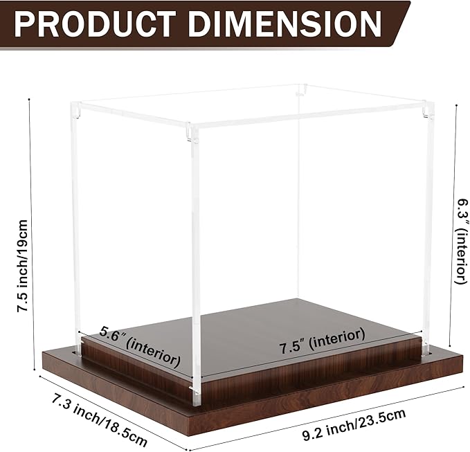 VGMiu Mini Helmet Display Case with Wood Base, Clear Acrylic Football Helmet Display Case Dustproof Box for Helmets, Sports Collectibles, Memorabilia Displays