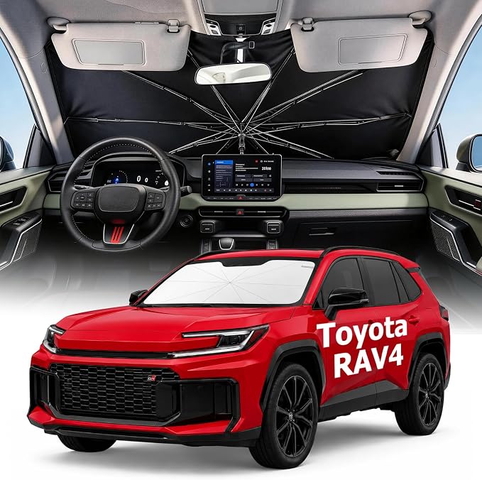 Weektic Custom Windshield Sun Shade Umbrella for Toyota RAV4 2013-2026, [Double Thickened Ice Crystal Coating] Sun & Heat Protection, Keep Vehicle Cool & Protect Interior