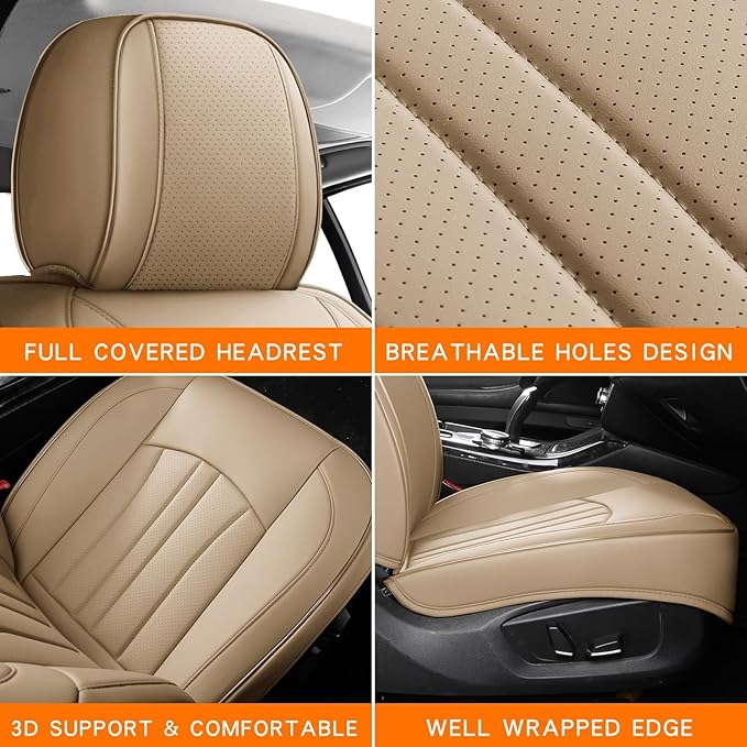 MINGBRON Car Seat Covers,Car Seat Protector Waterproof,Seat Covers Full Set, Car Seat Protectors,Automotive Seat Covers Fit for Most Cars Beige