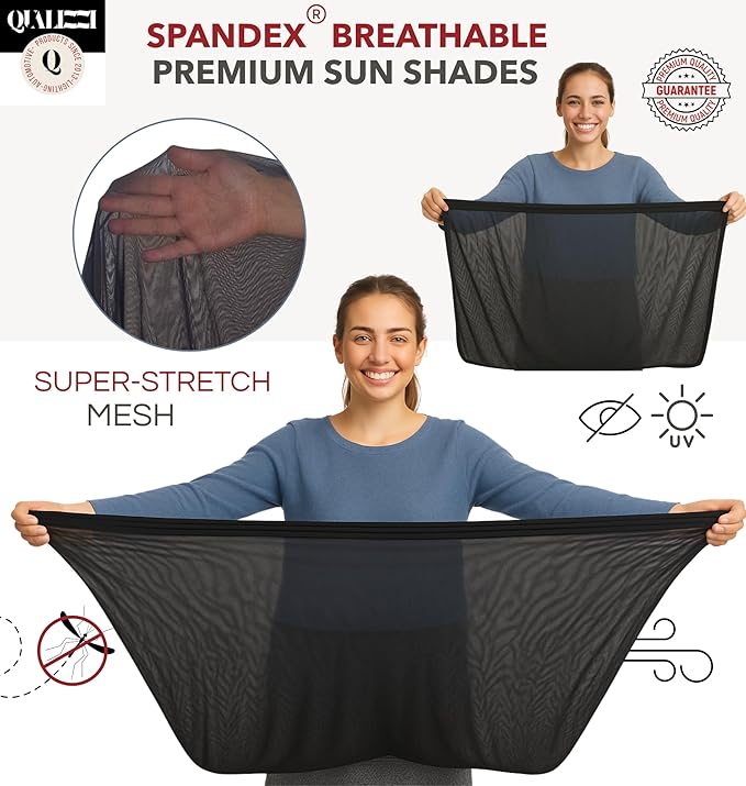 Car Sun Shade for Baby - Stretchy Mesh Fits Like a Sock, No Sun Leak on Back Seat Window, Sunscreen/Insect Screen Protects Your Child All Year, in Cabin Heat Reduction (M/Rect)
