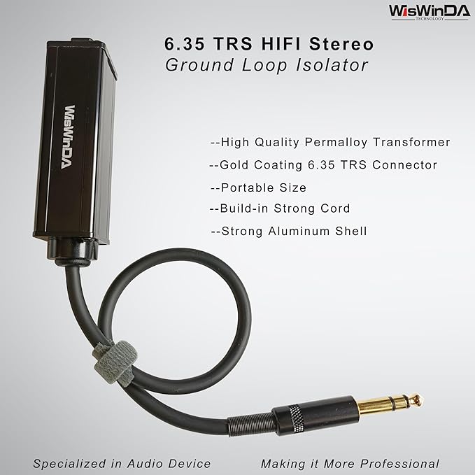 6.35 1/4" TRS Ground Loop Isolator Hum Eliminator for Home Stereo System/Speaker/Micphone/Car Kit/Audio Player (Eliminate The Buzzing Noise) (6.35 TRS-HiFi Stereo with Cord)