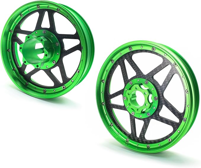 TREAL Losi Promoto MX Front and Rear Wheels(2P), CNC Machined Aluminum w Carbon Rims for Losi 1/4 FXR Motorcycle(Green)